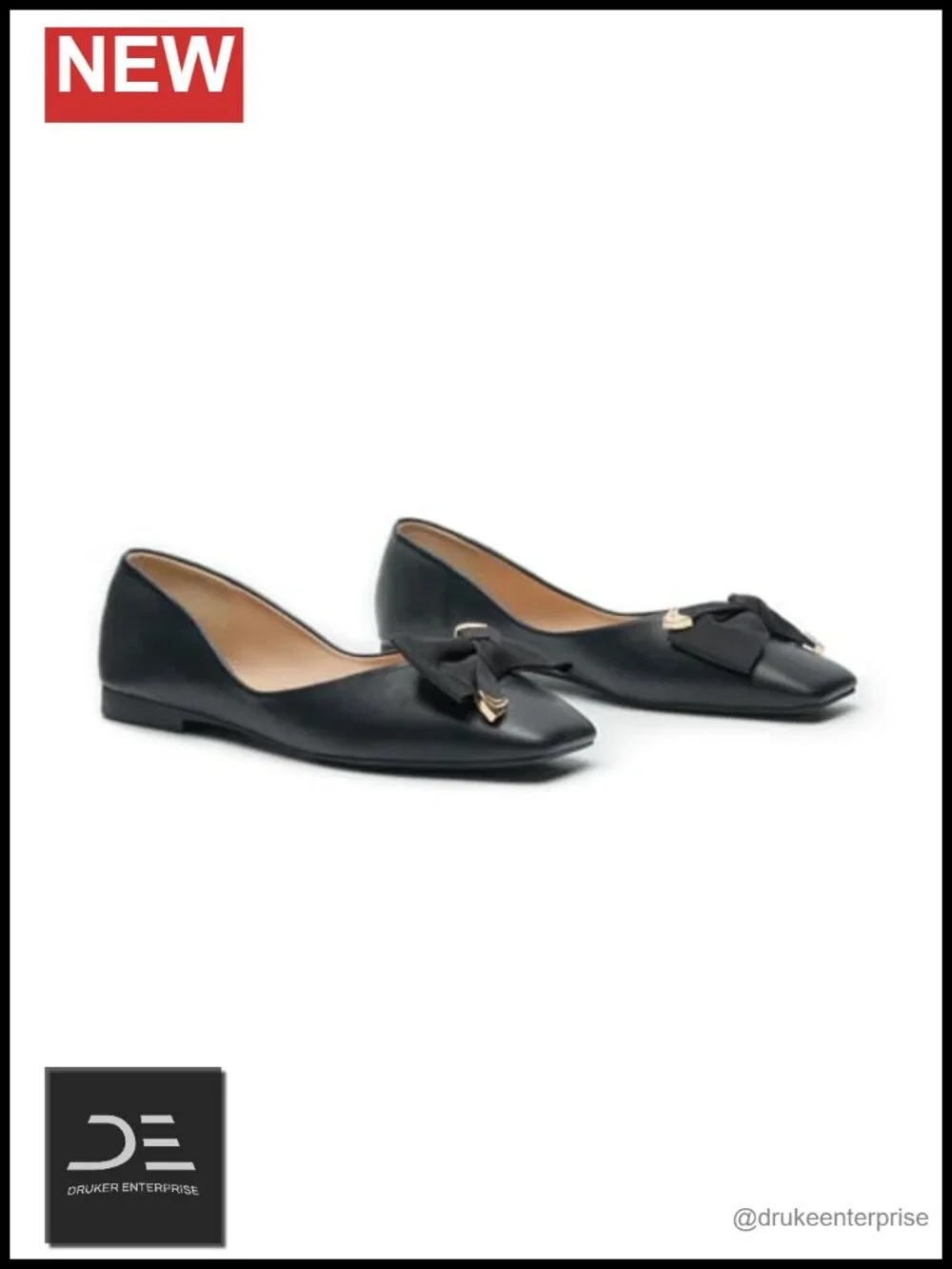 Women's Square Toe Ballet Flats with Bow - Lambskin Leather Lining, Memory Foam